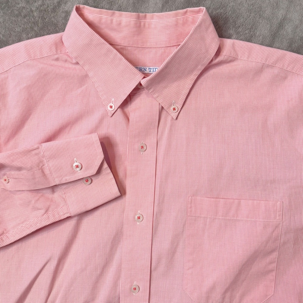 Southern Tide Button Down Shirt Mens L Pink Micro Gingham Plaid Long Sleeve